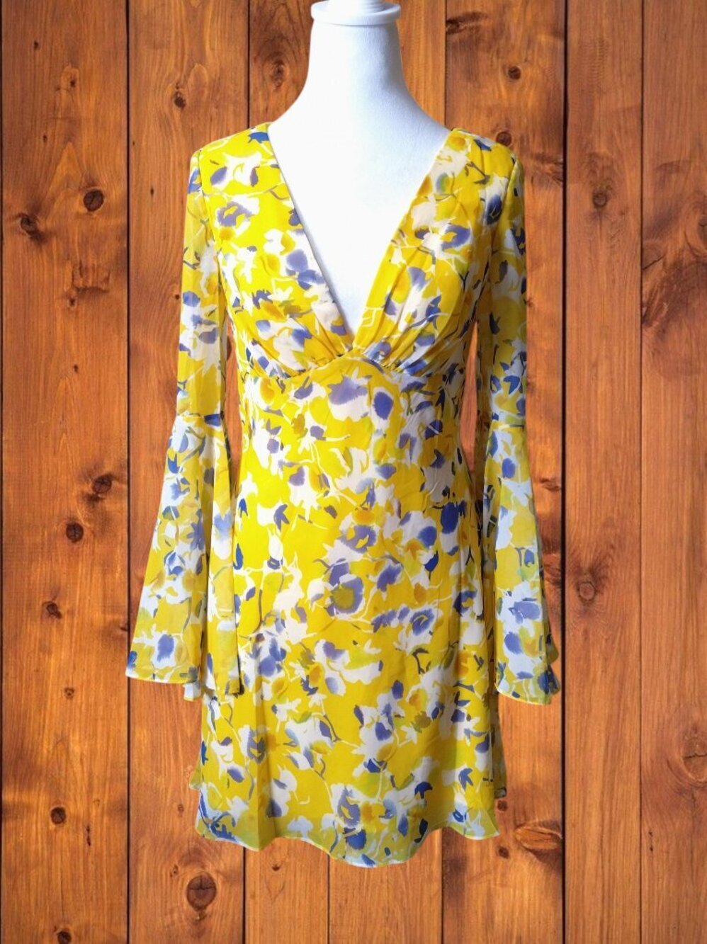 IEENA For Mac Duggal Size 0 Floral Bell Sleeve 70207 V-Neck Dress Boho Feminine